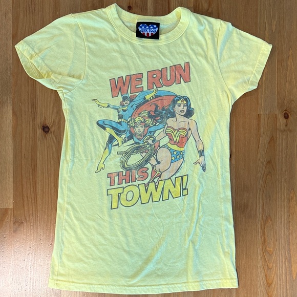 Women’s Yellow Tee with Superhero Graphic - Picture 1 of 2
